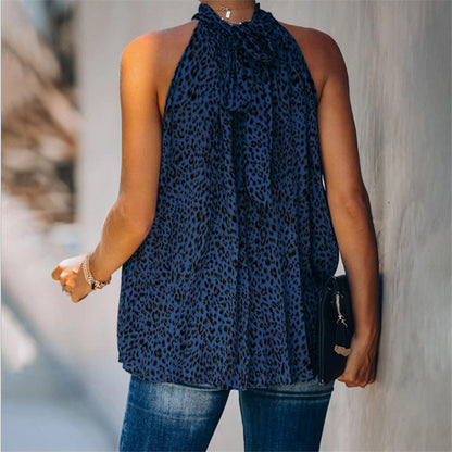 Ladies' Printed Halterneck Leopard Print Chiffon Top