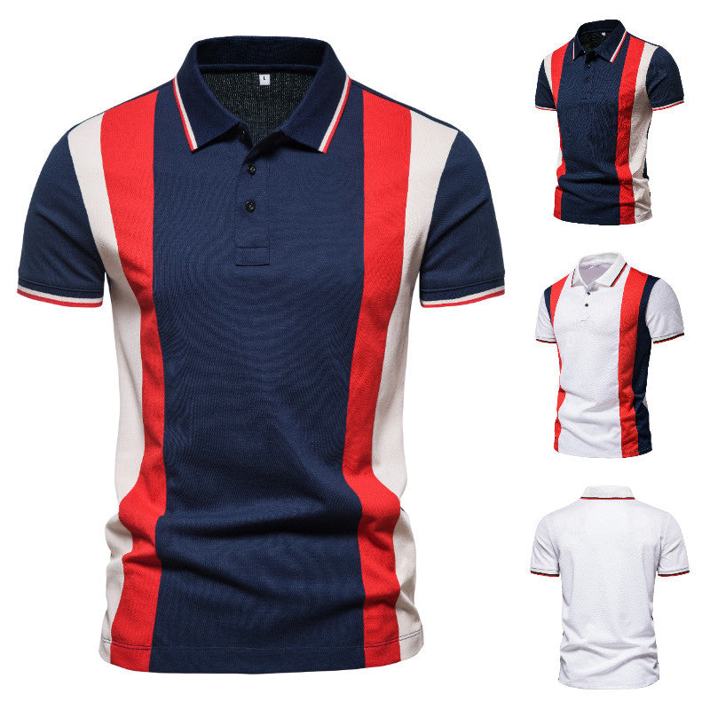 Men's Color Striped Stitching Polo Shirt