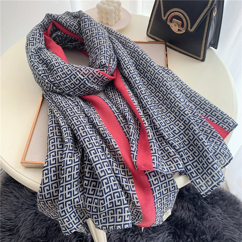 Foulard en soie multifonctionnel en coton et lin imprimé