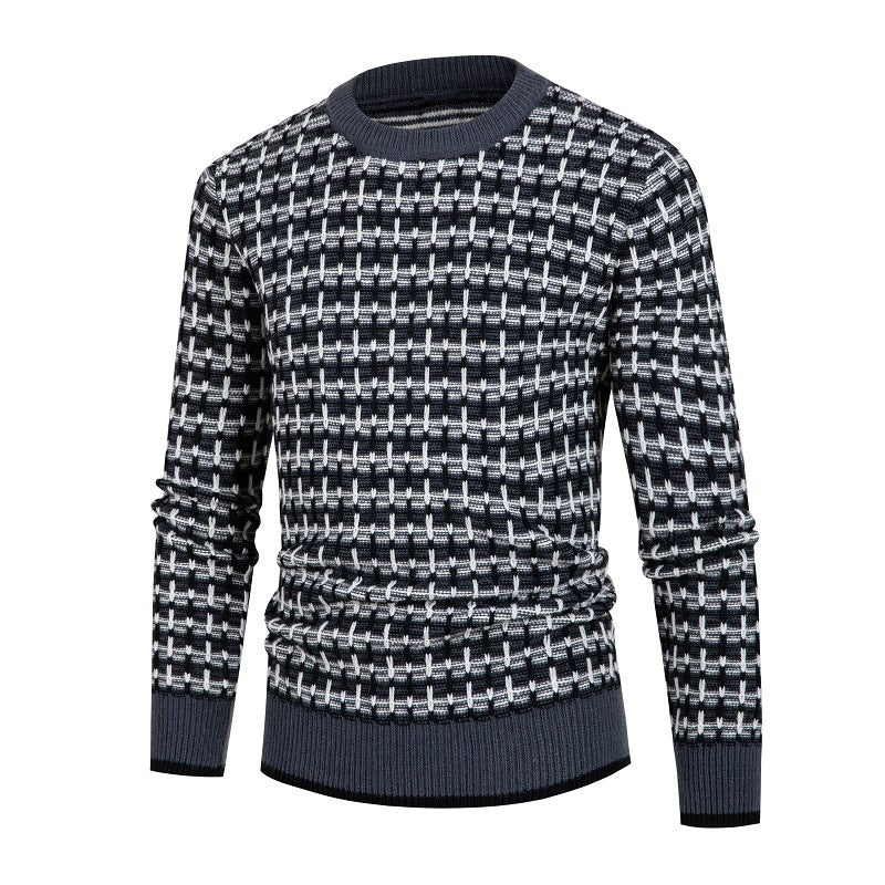 Suéter de cuello redondo a cuadros lisos para hombre