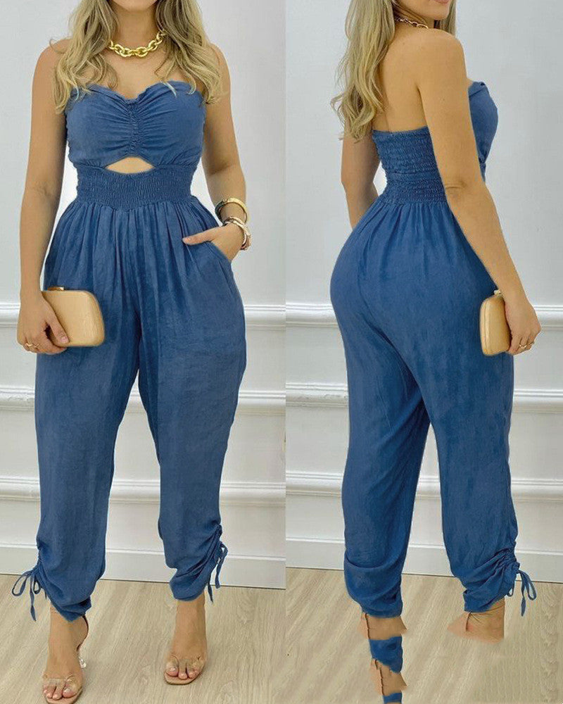 Women's New Blue Tube Top One-piece Trousers