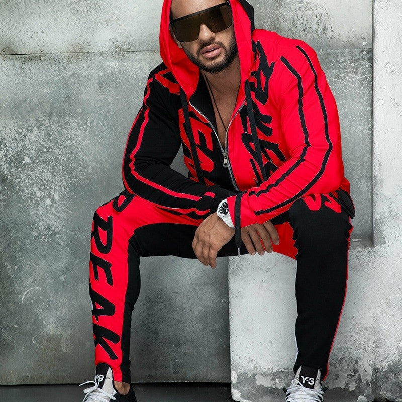 Cárdigan con cremallera a juego de colores con letras y capucha para traje deportivo para hombre