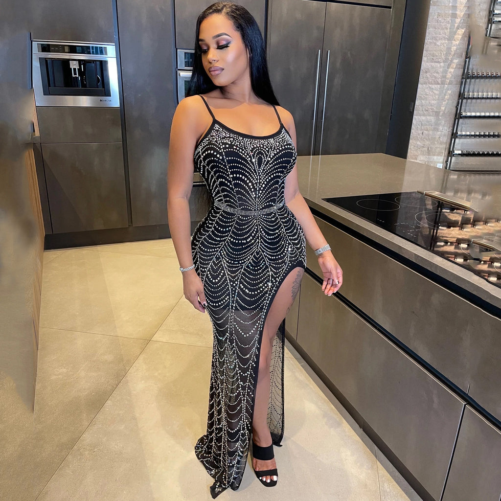 Robe de soirée à bretelles en maille pour boîte de nuit pour femmes