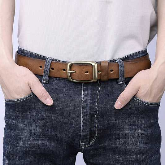 Tendance de la ceinture de jeans rétro en peau de vache pure pour hommes