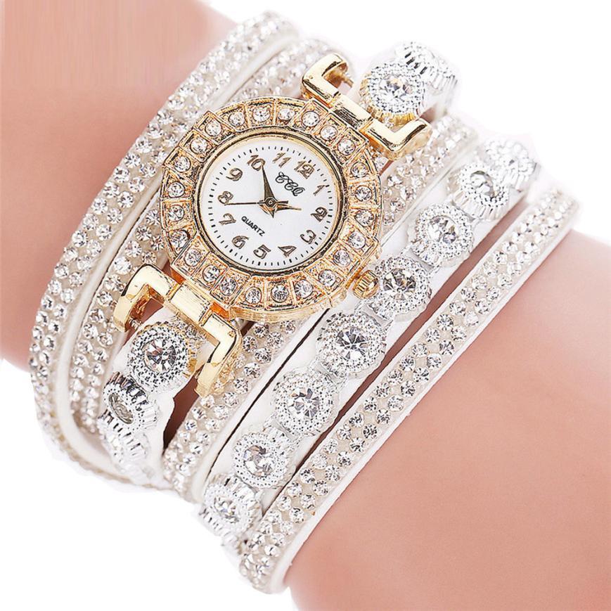 Relogio Mujer Cuarzo PU Cuero Rhinestone Reloj Pulsera