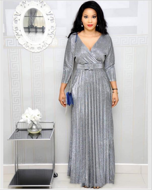 Deep V Bronzing Dress With Pockets