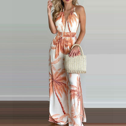 Printed Suspender Dress Plus Size Loose Jumpsuit