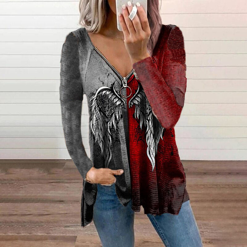 Camiseta de manga larga con cremallera para mujer