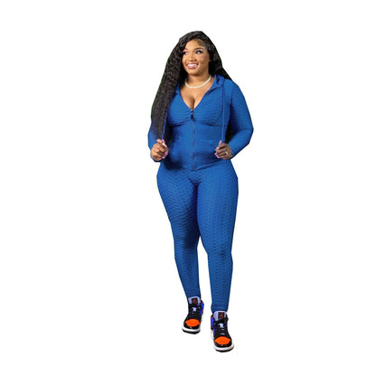 Solid Color Women Plus Size Two Piece Sport Set