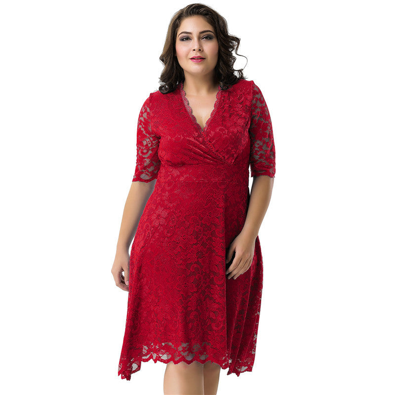 Robe mi-longue en dentelle à la mode pour femmes