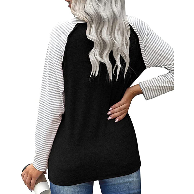 Camiseta de manga larga para mujer con cuello alto a rayas de moda superior