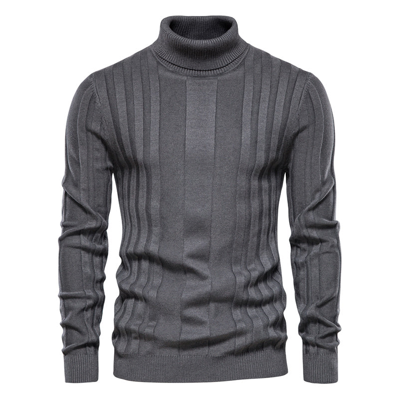Men's Casual High-neck Solid Color Warm Striped Sweater