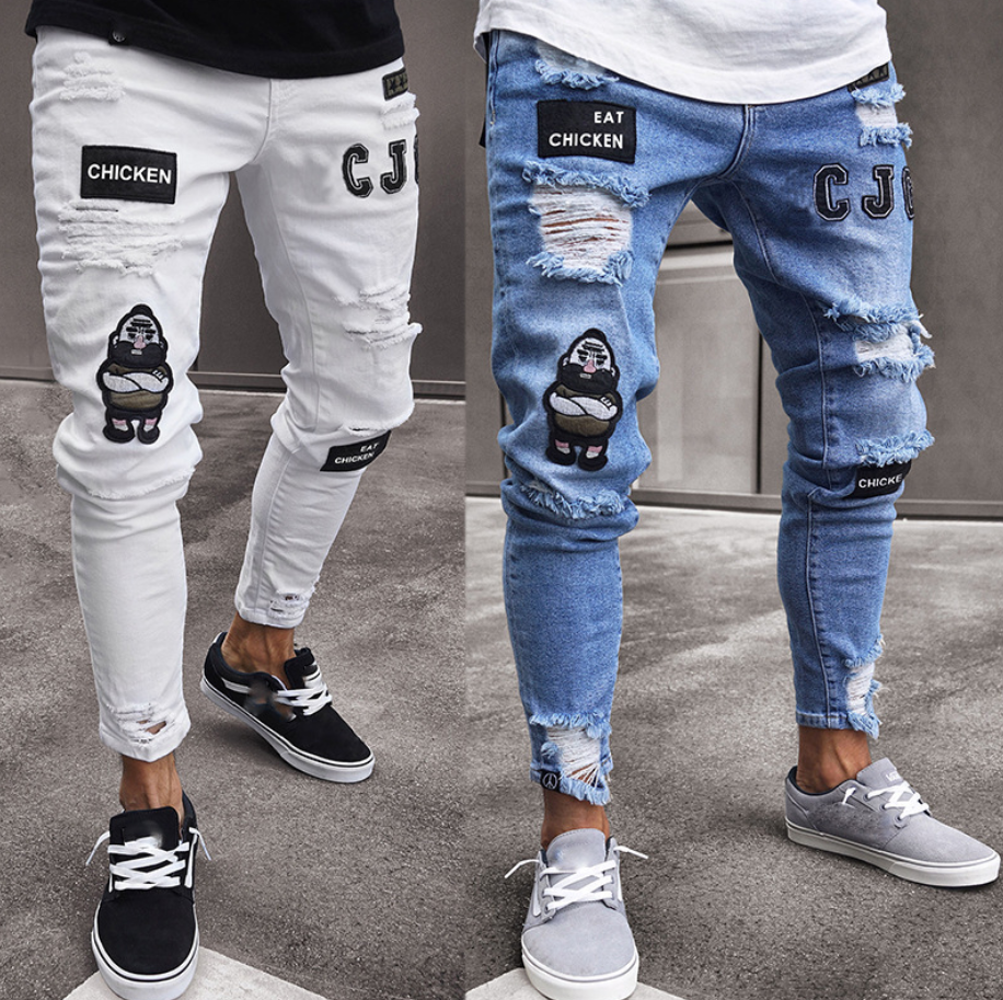 Knee Hole Zipper Feet Jeans