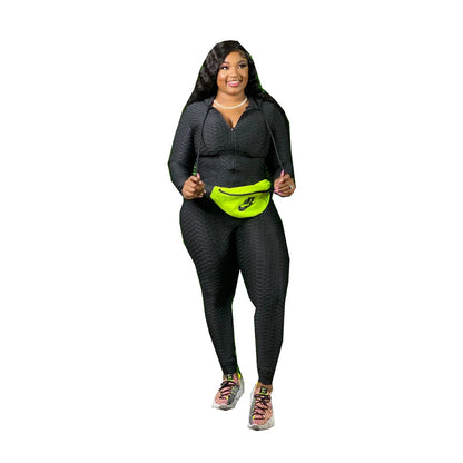 Solid Color Women Plus Size Two Piece Sport Set