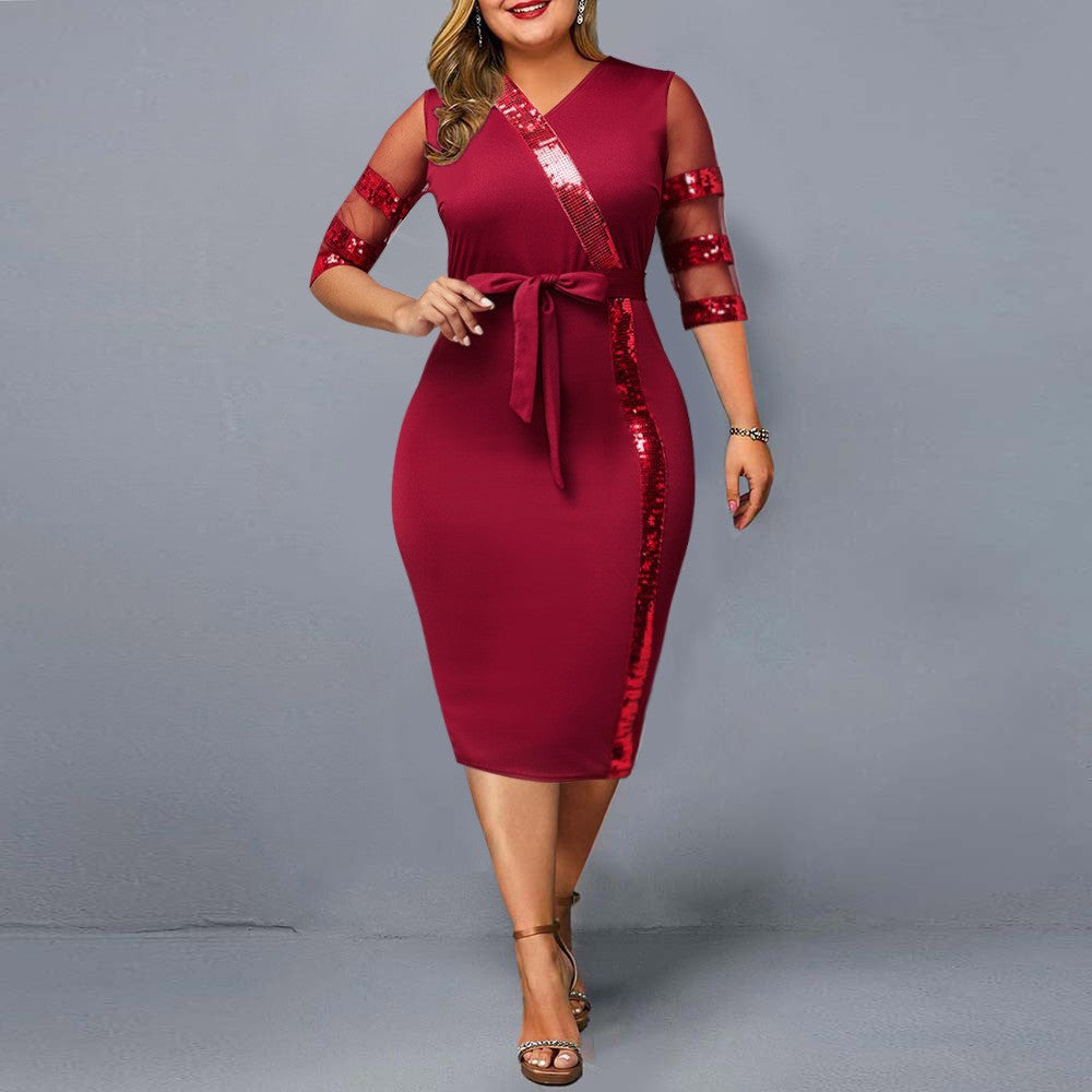Nouvelle robe pour femme taille plus en maille à sequins