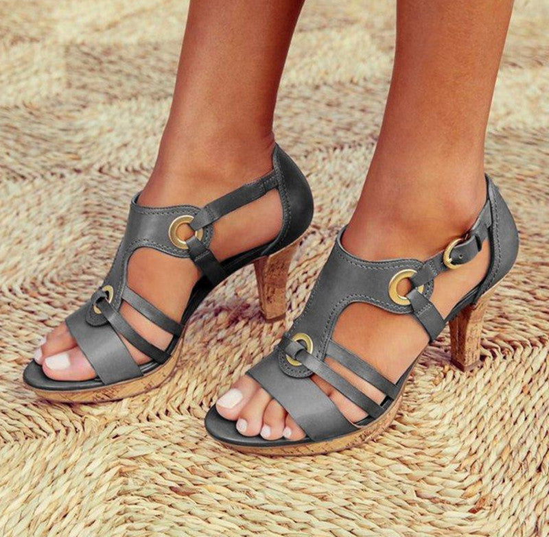 Sandalias de costura de cuero de tacón alto de moda