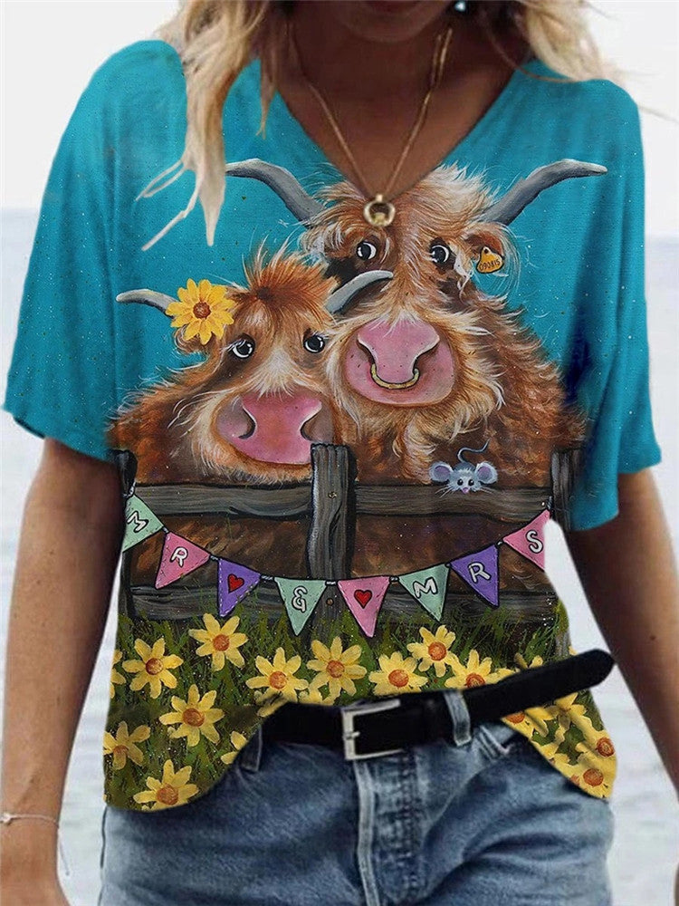 Short-sleeved Multicolor Loose-fit Women's T-shirt