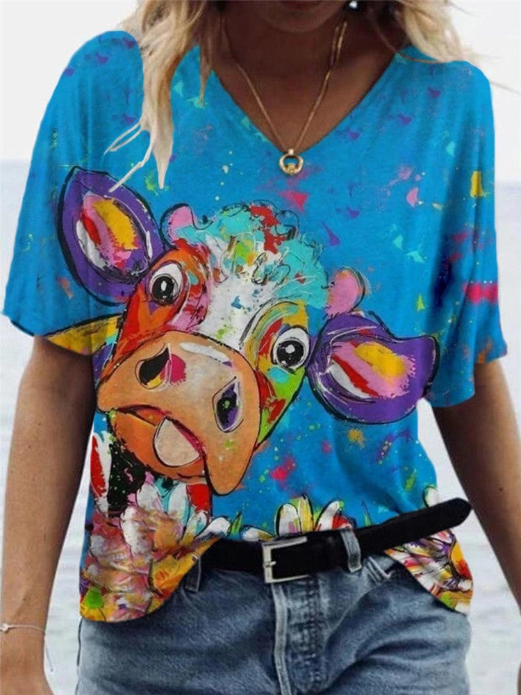 Short-sleeved Multicolor Loose-fit Women's T-shirt