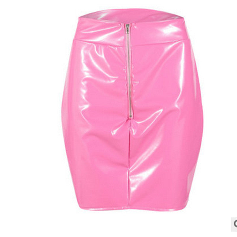 Jupe rose en cuir PU pour femmes