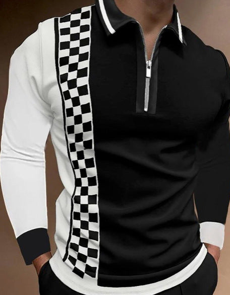 Men's Chain Pattern Zip Polo Shirt