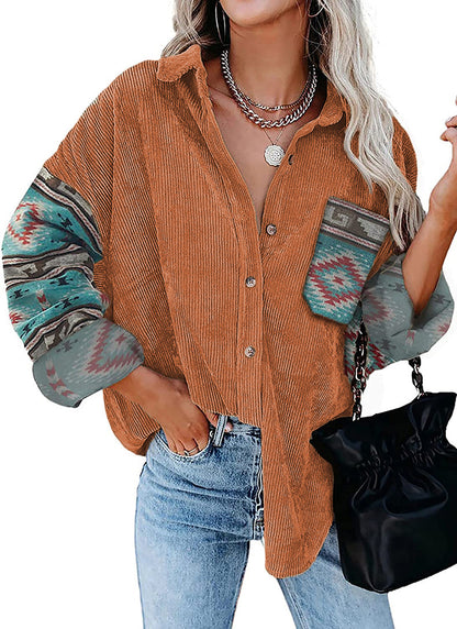 Fashion Women's Coat Lapel Loose Print Shirt