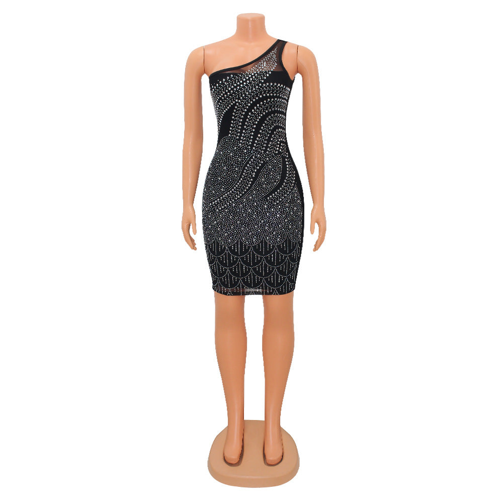 Women's Nightclub Mesh Hot Drill Sling Party Dress