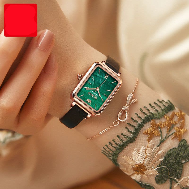 Reloj de mujer con cinturón impermeable verde pequeño para mujer