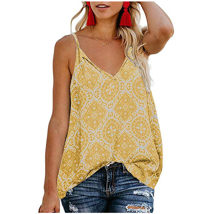 Ladies Print Camisole V-Neck Short Sleeve T-Shirt Small Tank Top