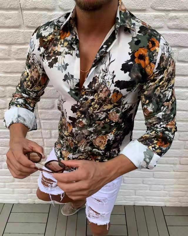 Nueva camisa informal con solapa y estampado digital para hombre