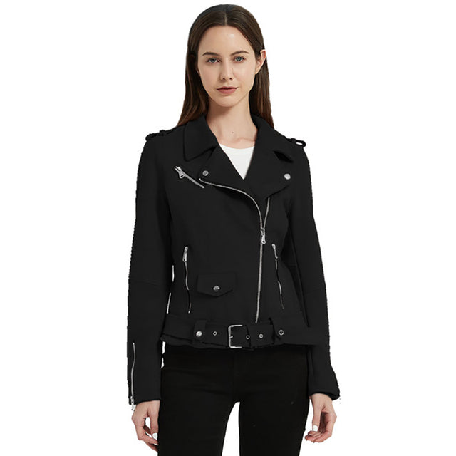 Giolshon Automne Fleurs Broderie PU Veste En Cuir Femmes