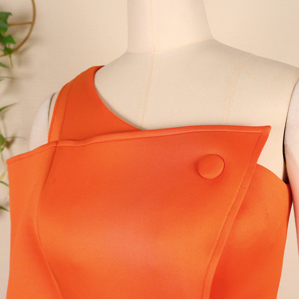 Oblique Shoulder Hollow High Waist Bag Hip Party Dress