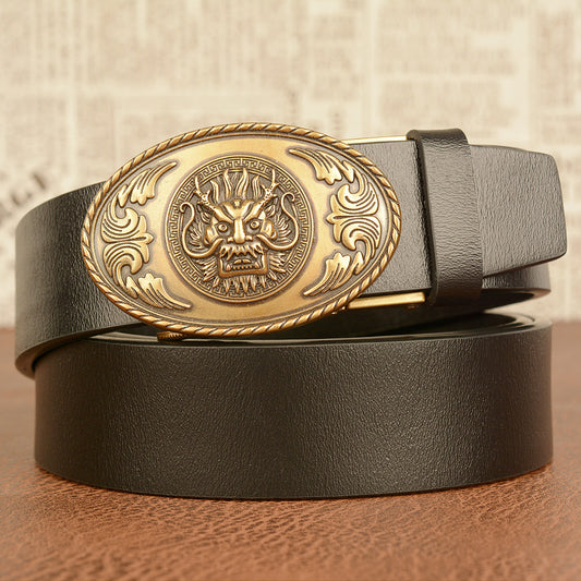 Ceinture de personnalité pour hommes Robinet de style ethnique en peau de vache véritable automatique