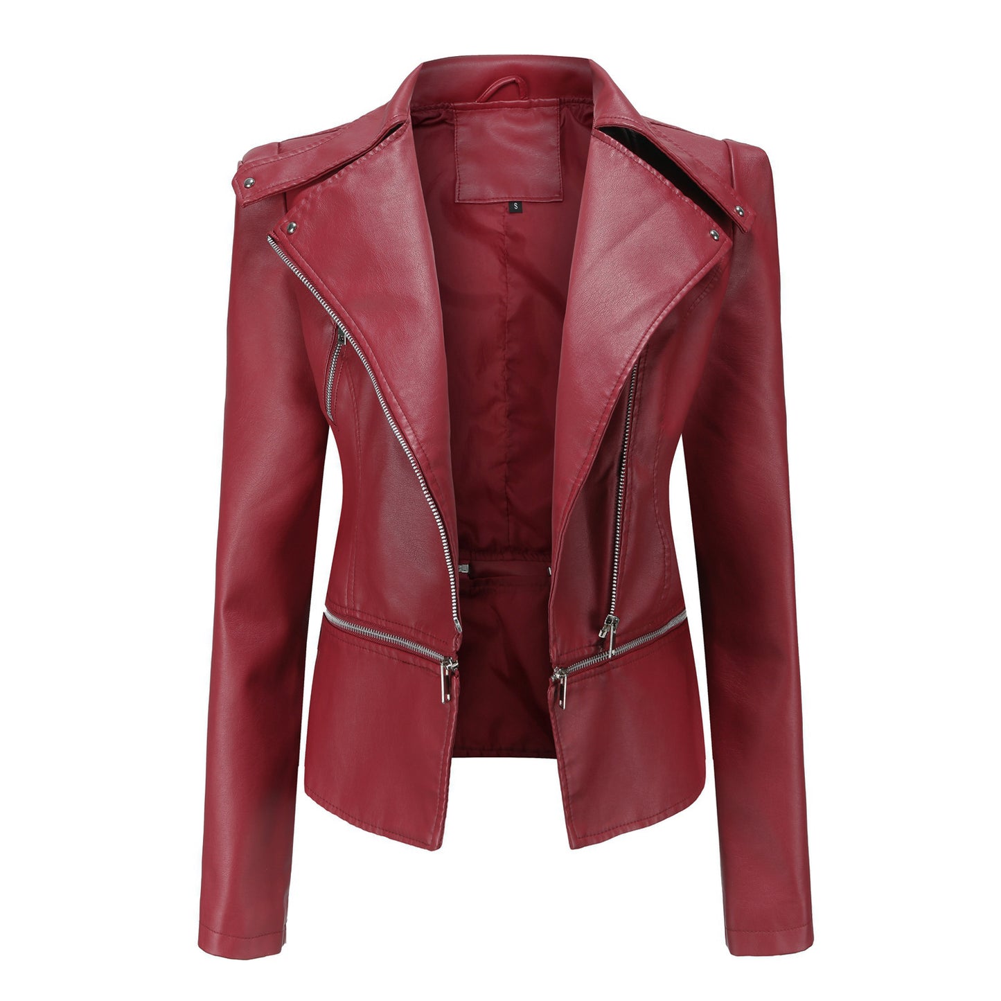 Women'S Slim-Fit Motorcycle Leather Jacket With Zipper Two-Wear Leather Jacket