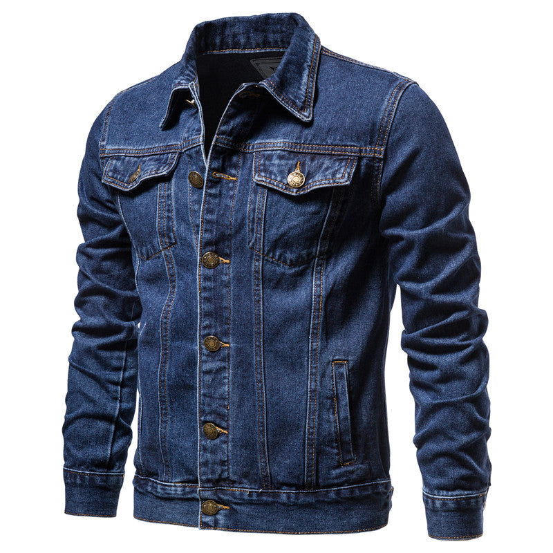 Veste en jean délavé pour homme, haut décontracté à manches longues et revers