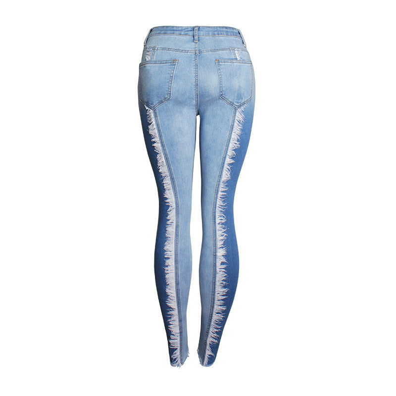 Femmes Stretch blanc glands jean avec taille haute élasticité grande taille crayons épissure Denim pantalon jean décontracté pour les filles