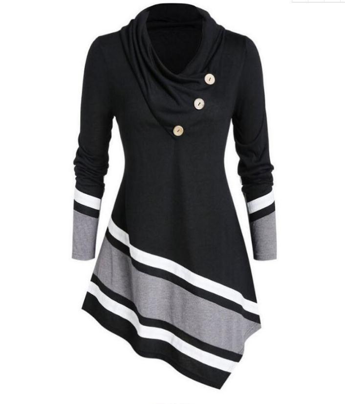 Loose long-sleeved irregular color matching skirt