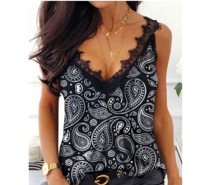 Women's Printed Sling V-Neck Slim Tank Top