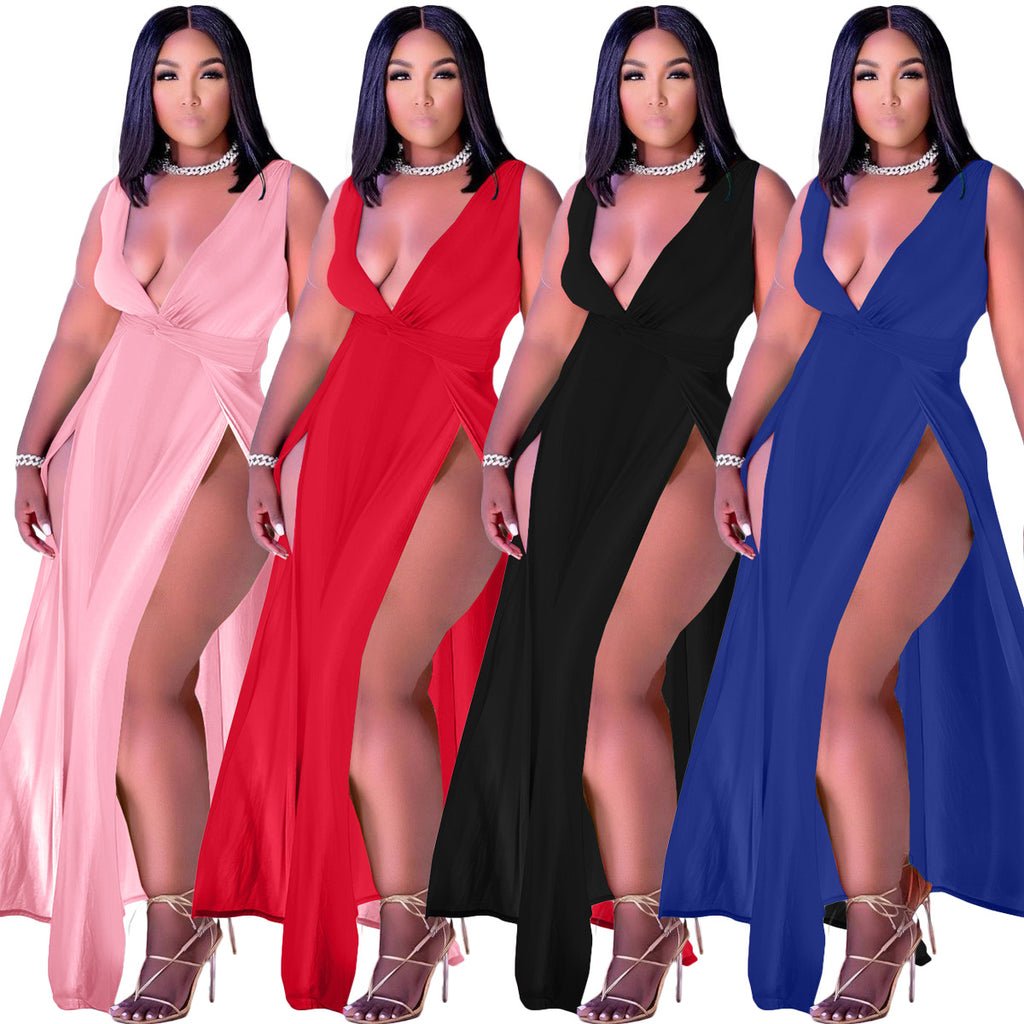 Women Casual Style Sleeveless V-neck Dress
