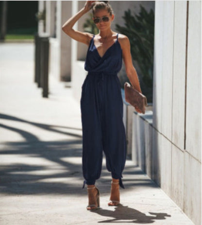 Printed Backless Tether pocket Sling V-neck Jumpsuit