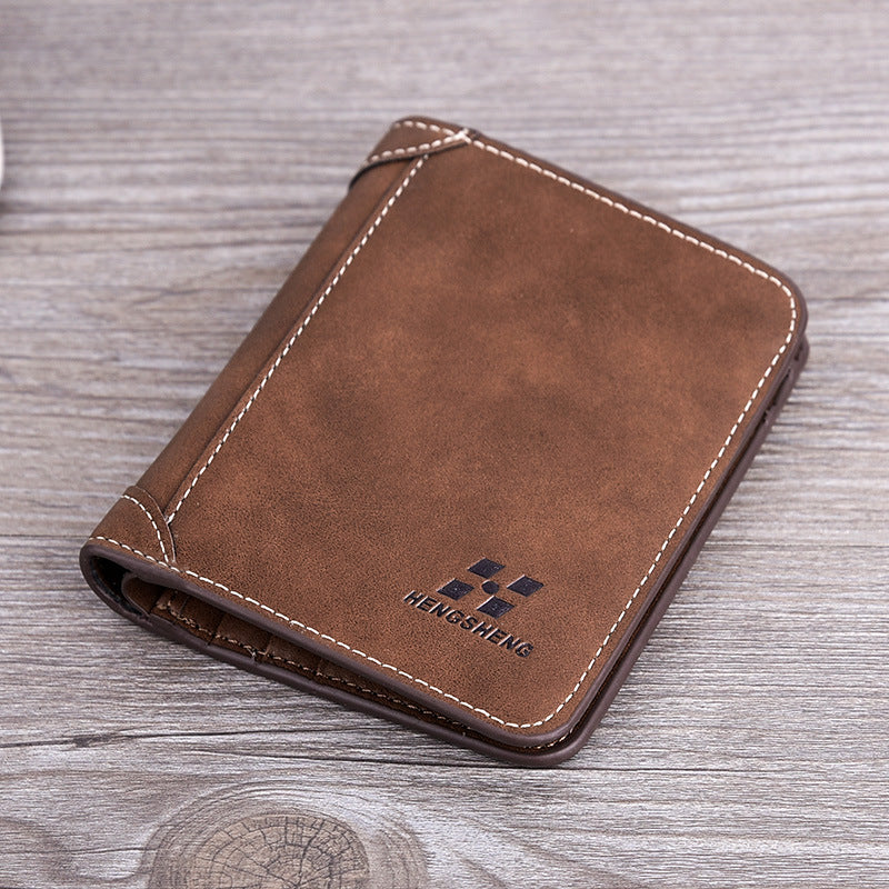 Men's Leather  Retro Tri-fold Vertical Wallet  Multi-card Slot