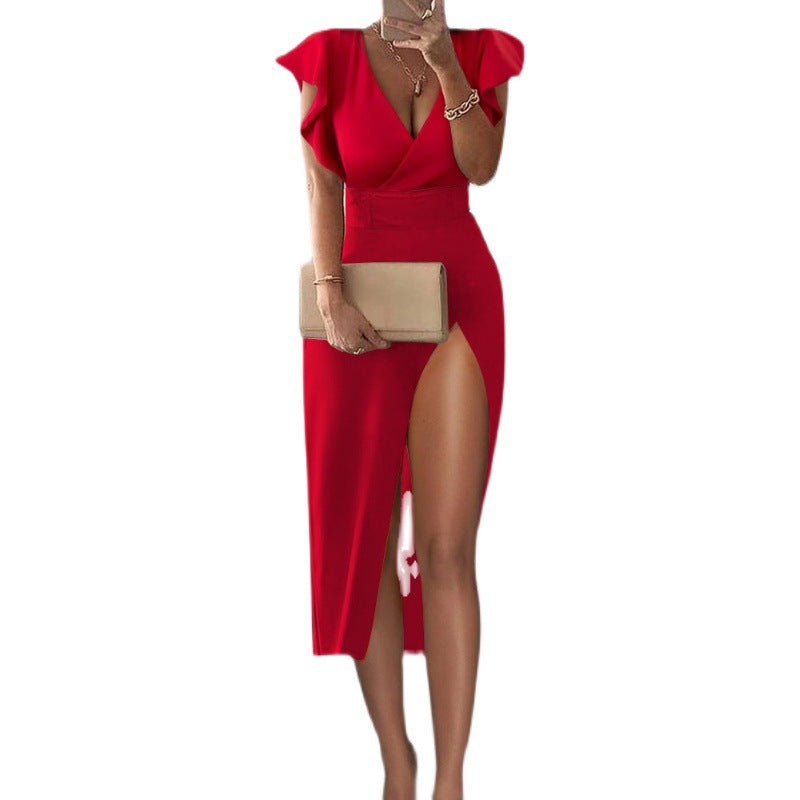 Women Deep V High Slit Party Dress