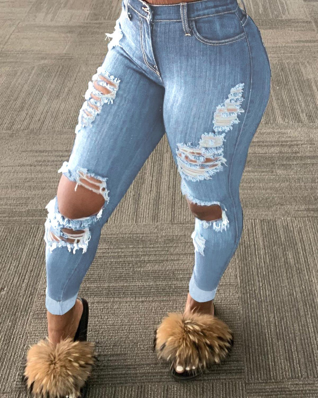 Pantalon en denim déchiré style explosion