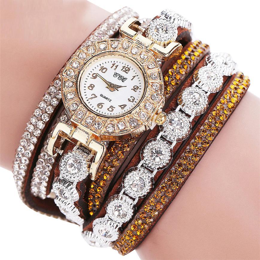 Relogio Mujer Cuarzo PU Cuero Rhinestone Reloj Pulsera