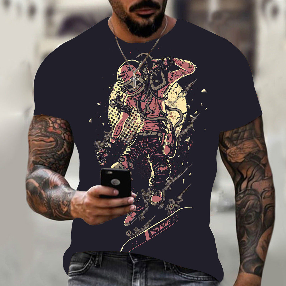 Camiseta casual de manga corta con estampado 3D para hombre