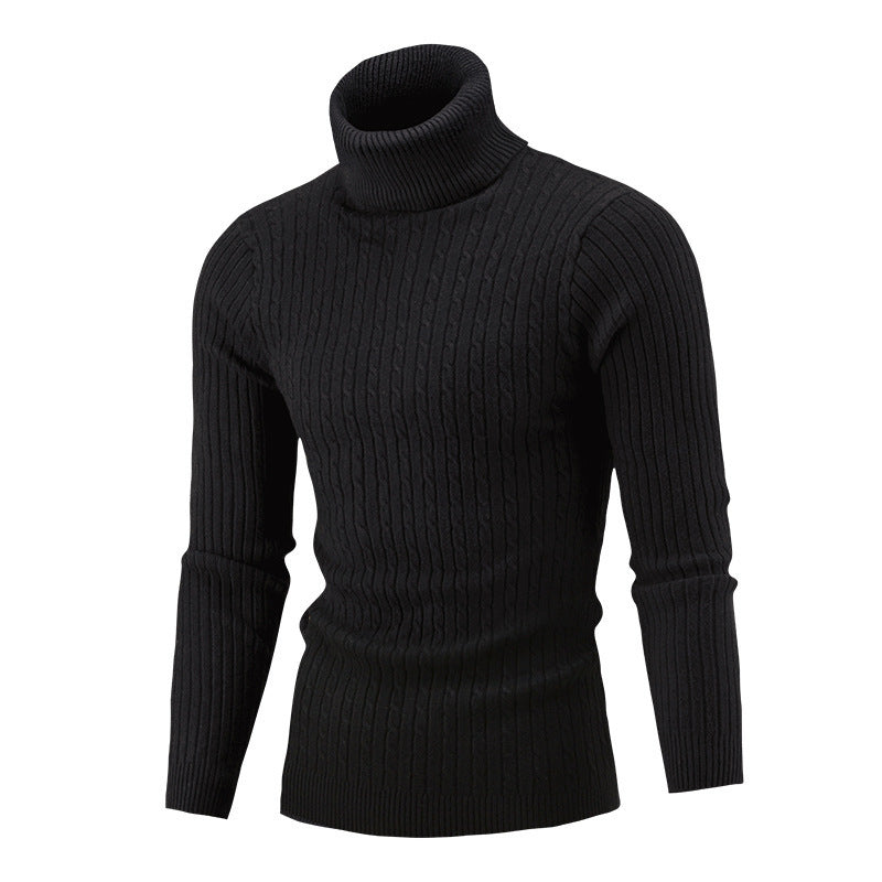 Pull col roulé en tricot coupe slim pour hommes de couleur unie