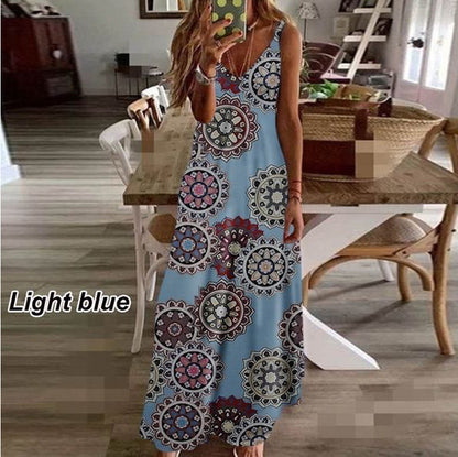 Vestido largo con falda y tirantes de flores para mujer