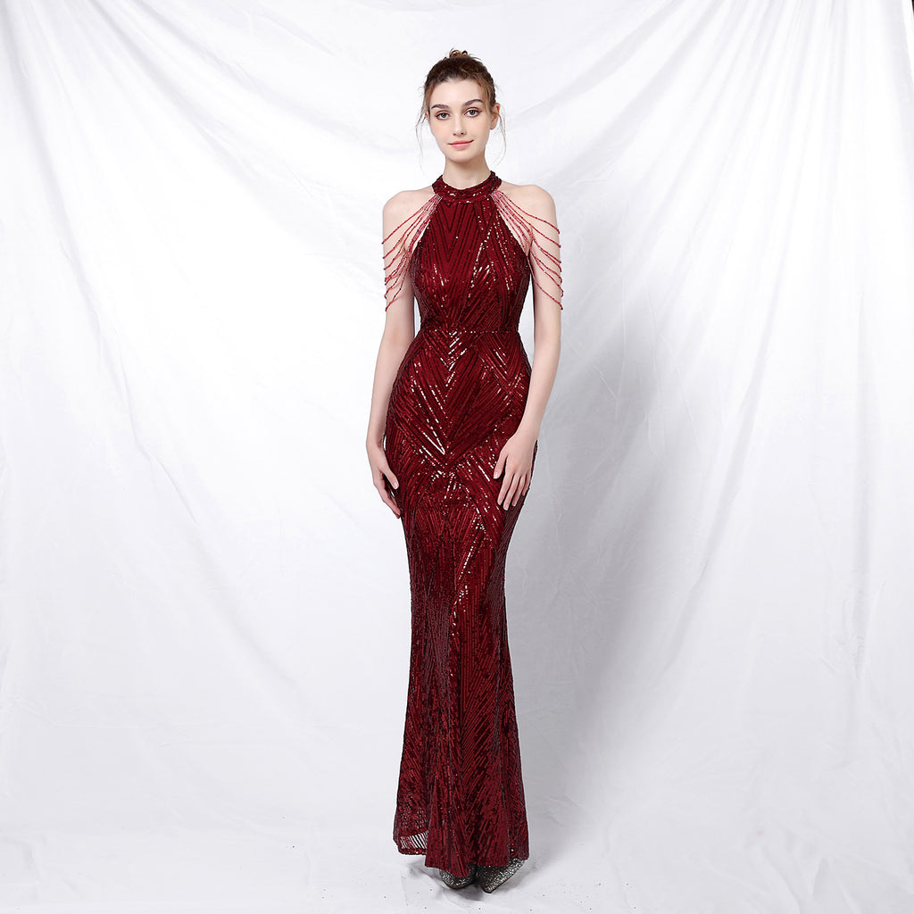 Robe de soirée dos nu robe de soirée femme longue tenue à sequins