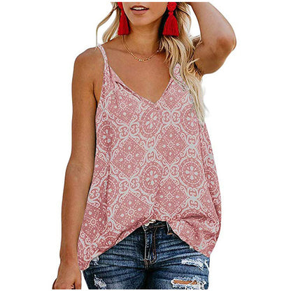 Ladies Print Camisole V-Neck Short Sleeve T-Shirt Small Tank Top