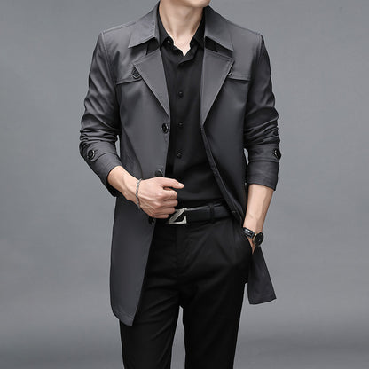 Men Long  Button Fashion Windbreaker Jacket