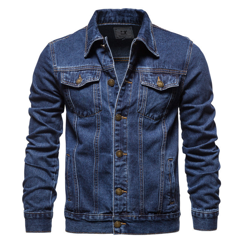 Veste en jean délavé pour homme, haut décontracté à manches longues et revers